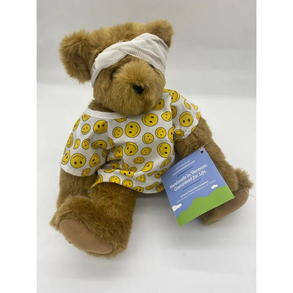 Vermont Teddy Bear‎ Get Well Soon Feel Better Plush Smiley Hospital Gown Bandage